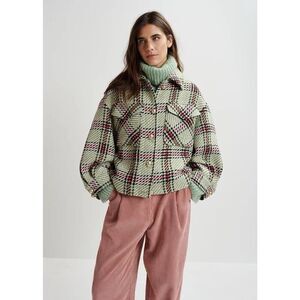 Essentiel Antwerp Checked Oversized Jacket XS Green Ecru Plaid Boxy Fit